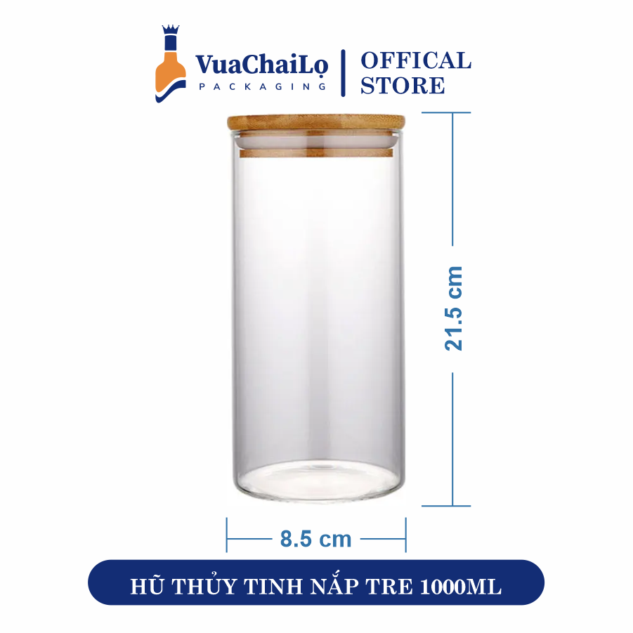 Lọ Thủy Tinh Nắp Gỗ Tre 1000ML