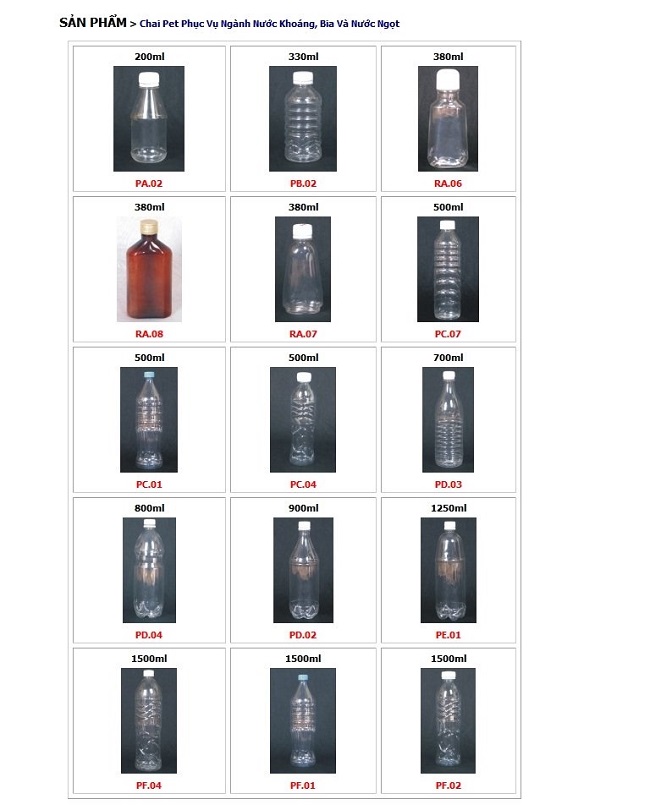 chai đựng nước hoa quả, nước khoáng, rượu, bia