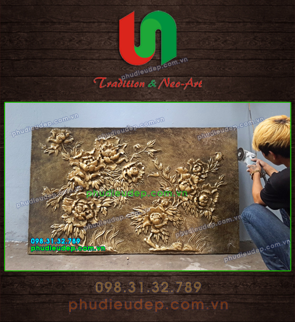 Tranh phù điêu hoa mẫu đơn giá rẻ