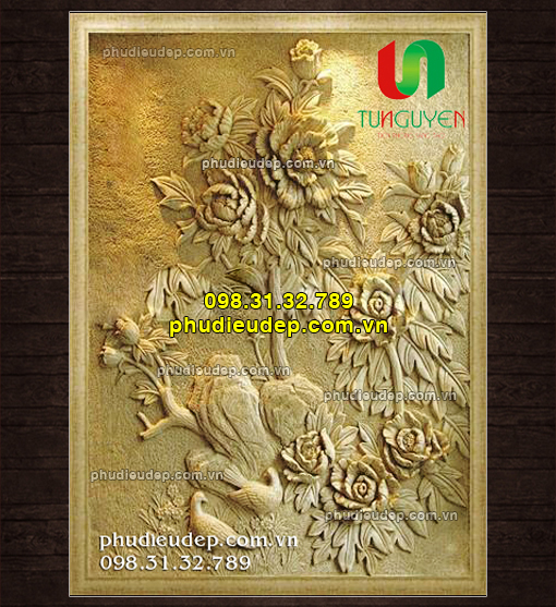 phù điêu hoa mẫu đơn, phu dieu hoa mau don