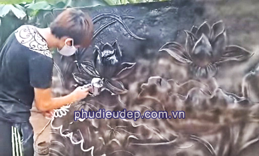 sơn lót phù điêu hoa sen