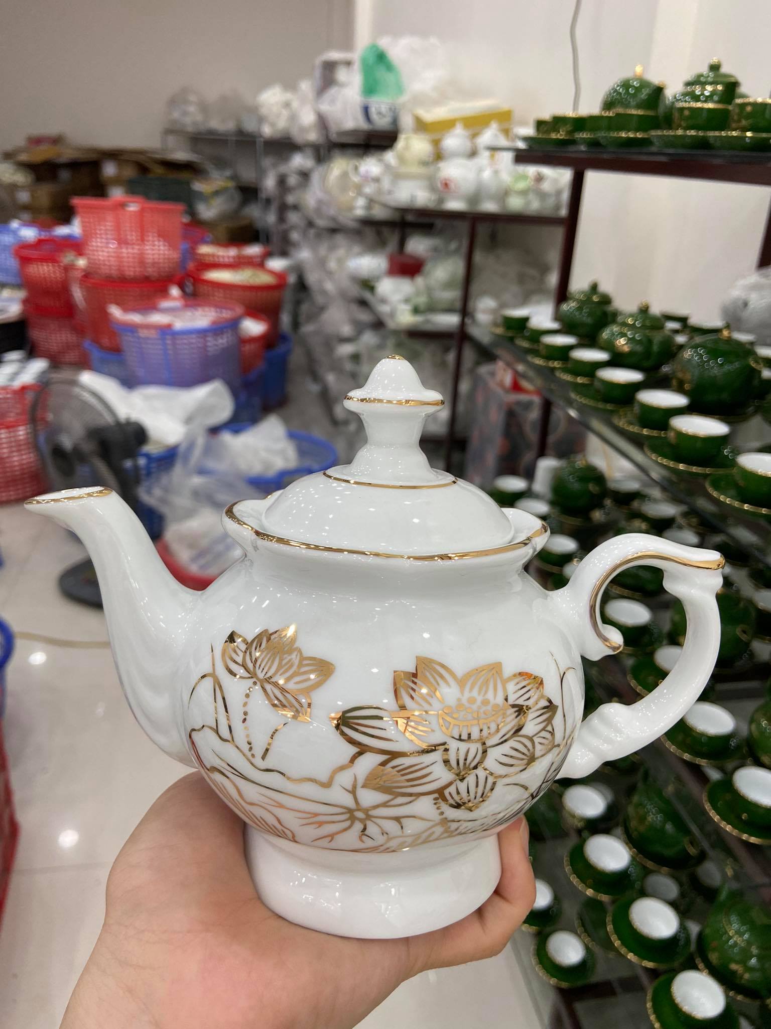 Bộ bình trà Phú Quý sen đại vàng kim