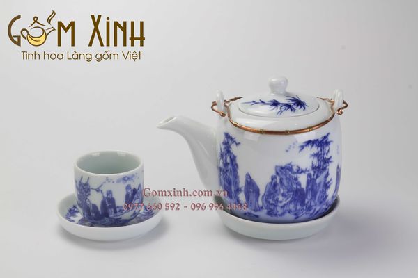 Bộ bình trà dáng Vại S1 (dòng men lam cổ cao cấp)