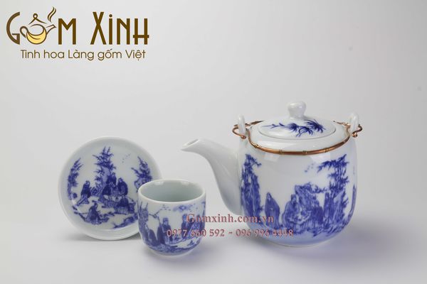 Bộ bình trà dáng Vại S1 (dòng men lam cổ cao cấp)