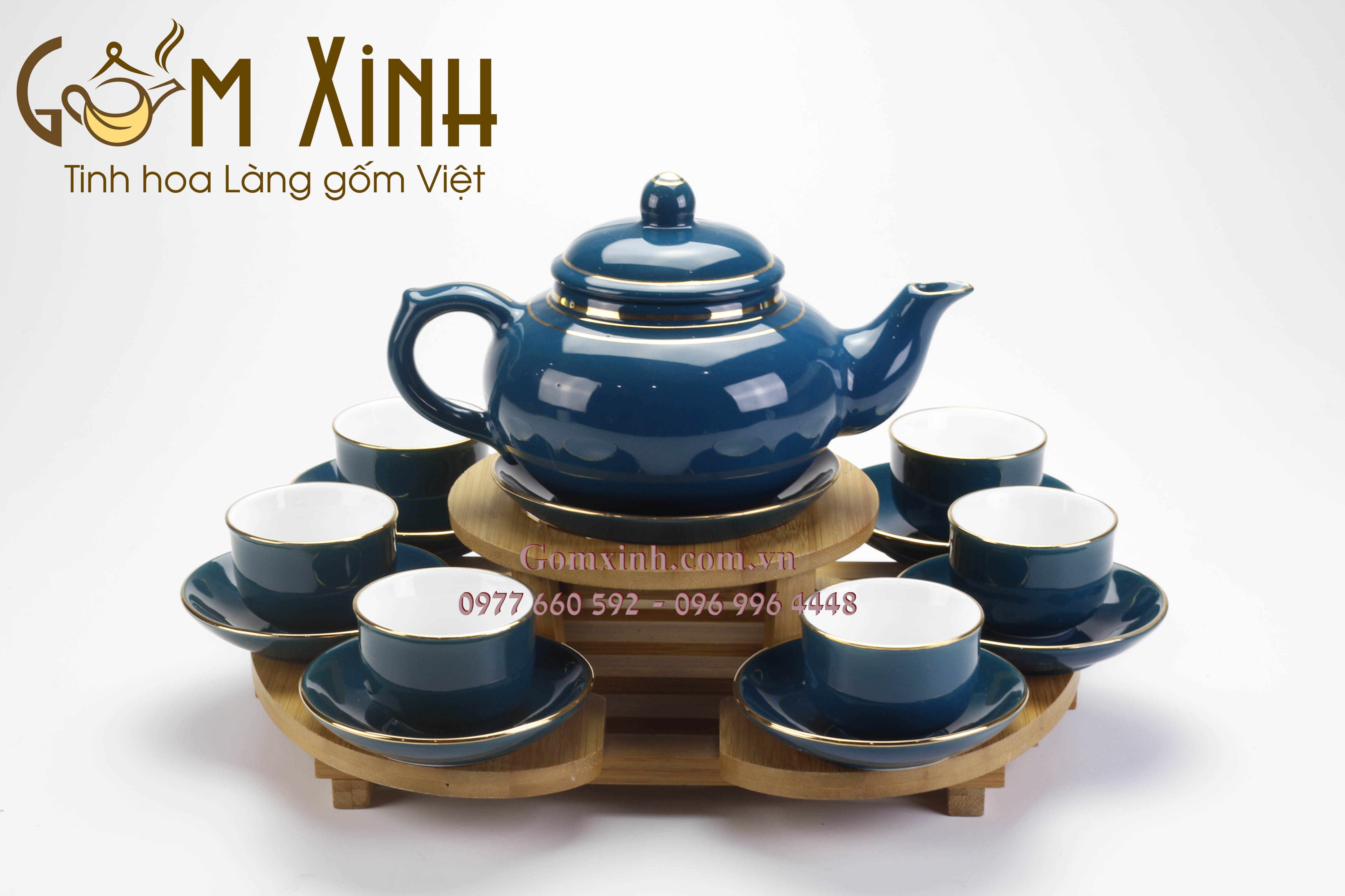 Bộ trà dáng Chuông xanh cửu long vàng kim