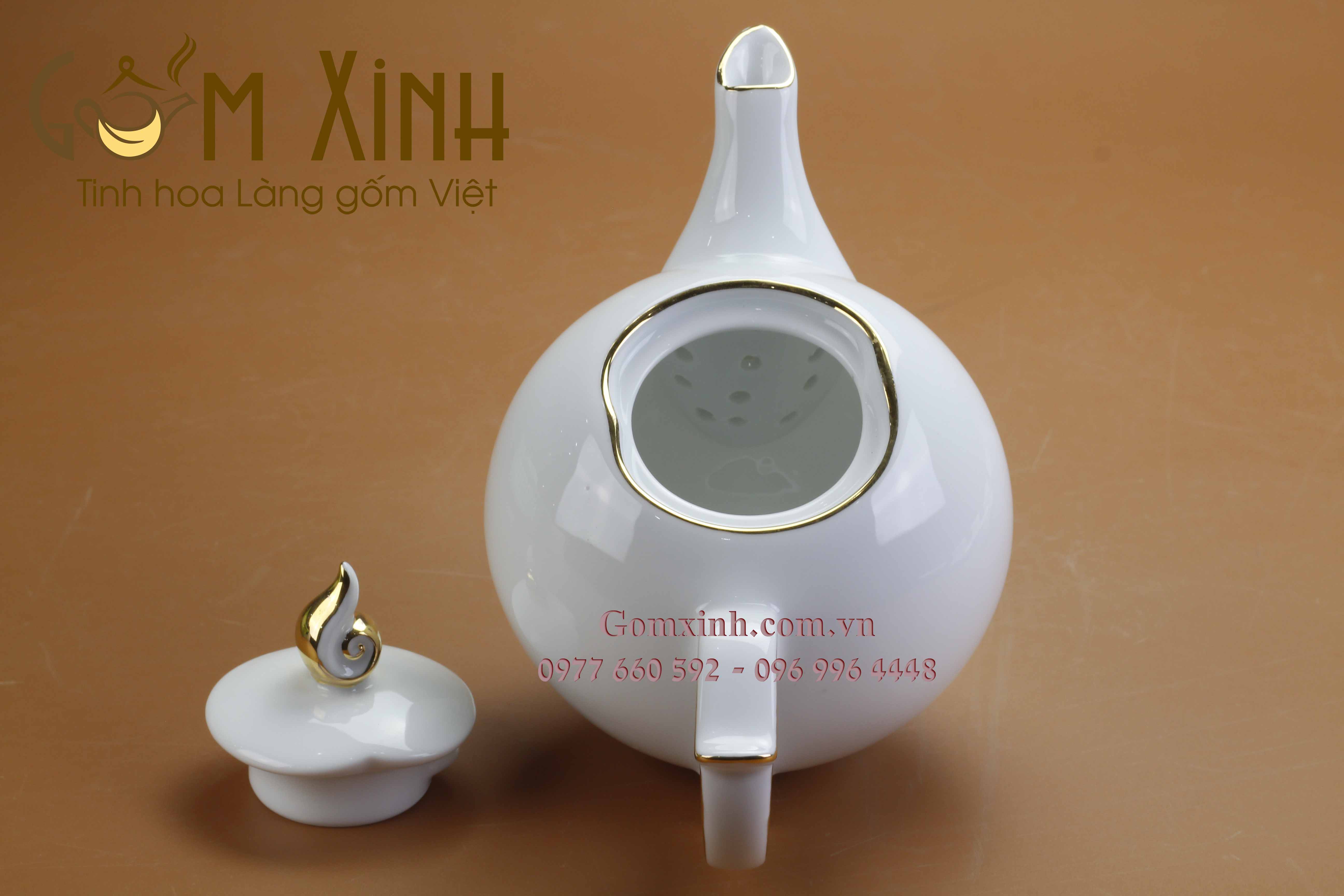 Bộ trà sứ Mẫu Đơn vàng kim cỡ lớn