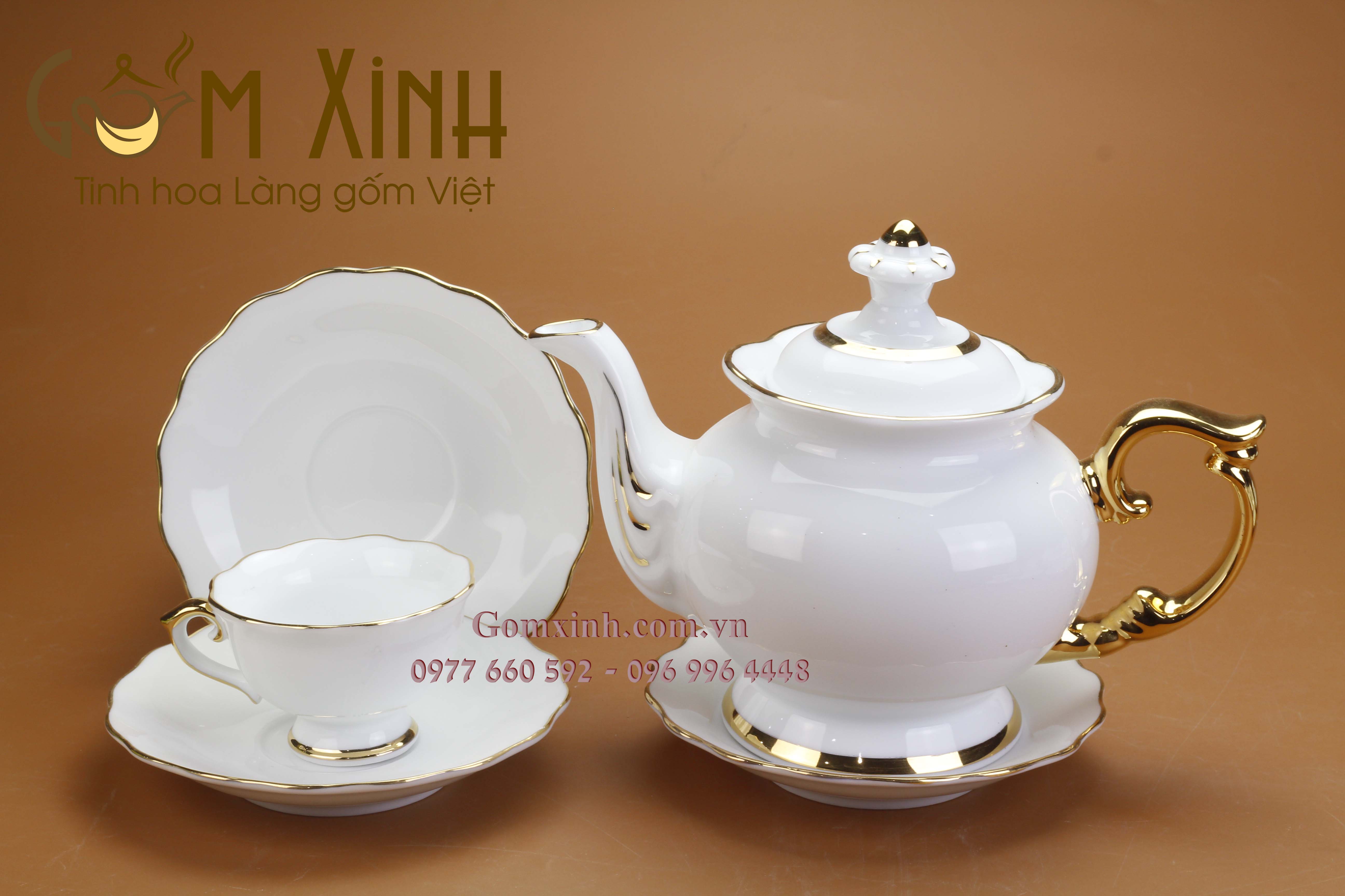 Bộ trà Phú Quý miệng lượn vàng kim cao cấp