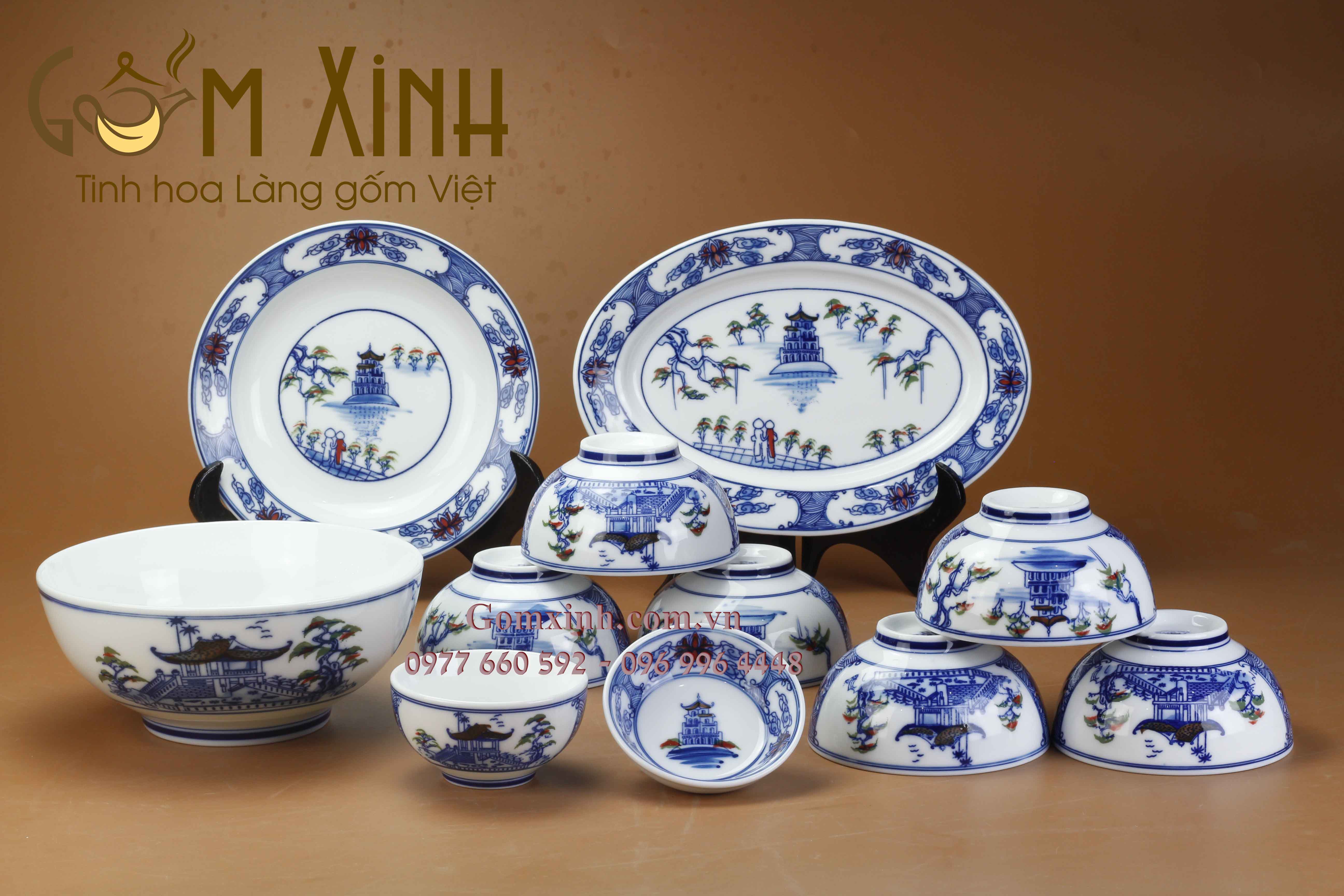 Bộ đồ ăn Bát Tràng họa tiết Hà Nội vẽ tay (set 2)