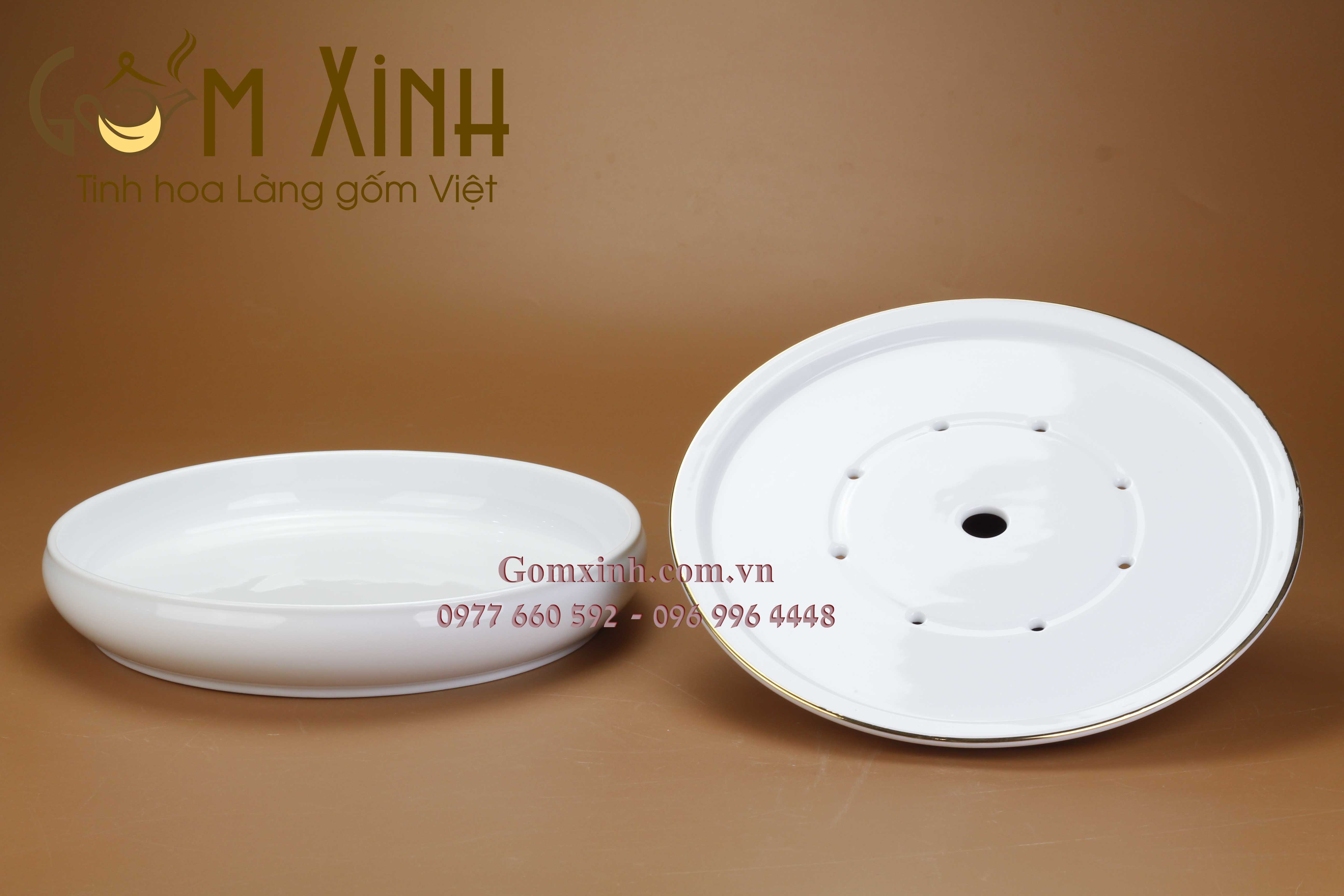 Bộ trà dáng Nhật kèm khay 2 lớp viền vàng kim