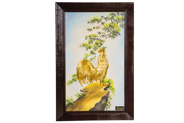 Phong thủy mạ vàng tranh gà