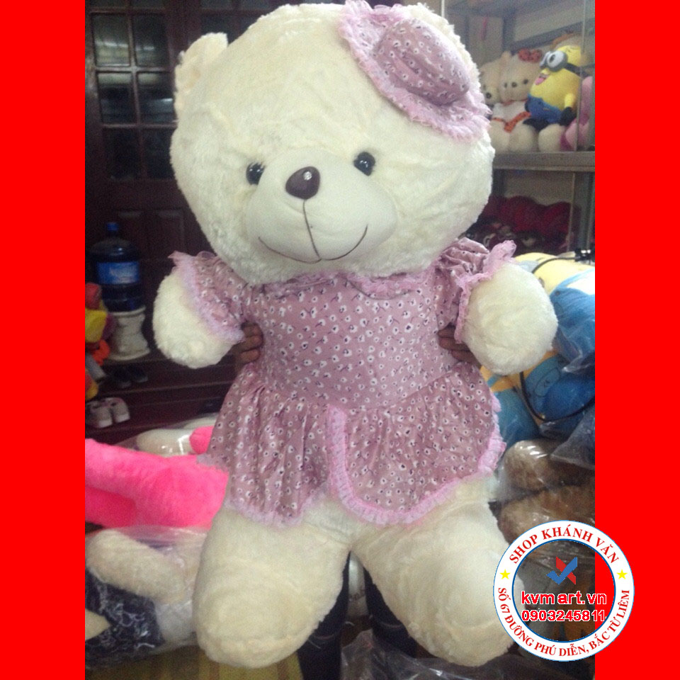 Gấu teddy váy nhung đội mũ