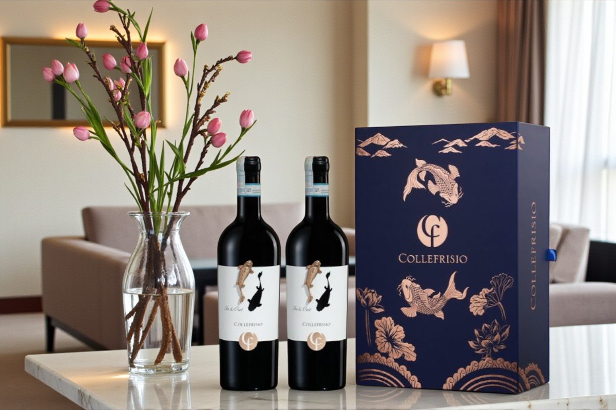 Hộp quà rượu vang Cá Chép Vàng 2 chai chính hãng