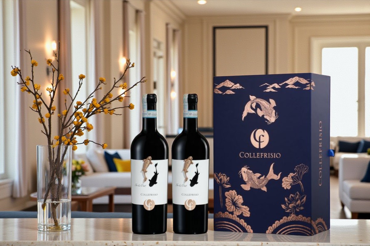 Hộp quà rượu vang Cá Chép Vàng 2 chai chính hãng