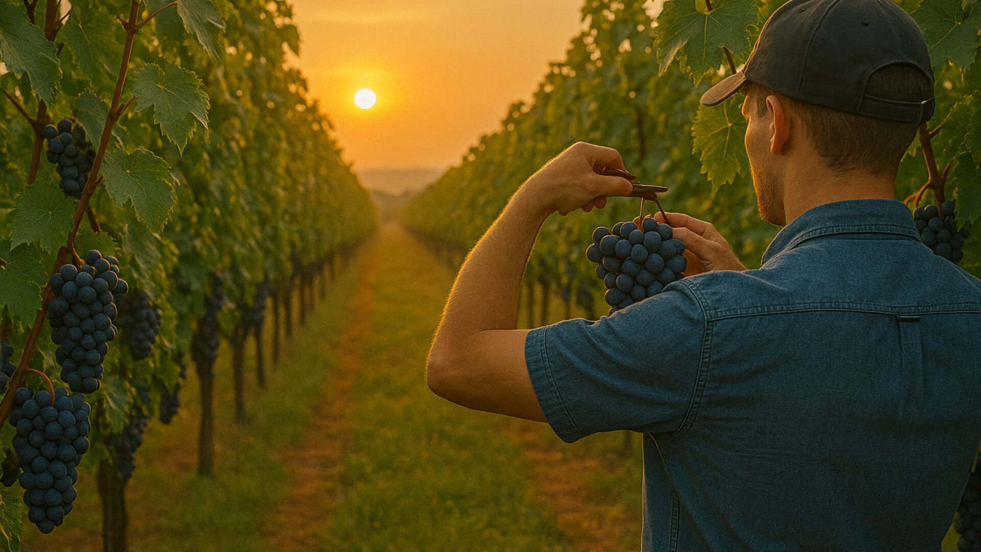 Thu hoạch nho Negroamaro vào sáng sớm