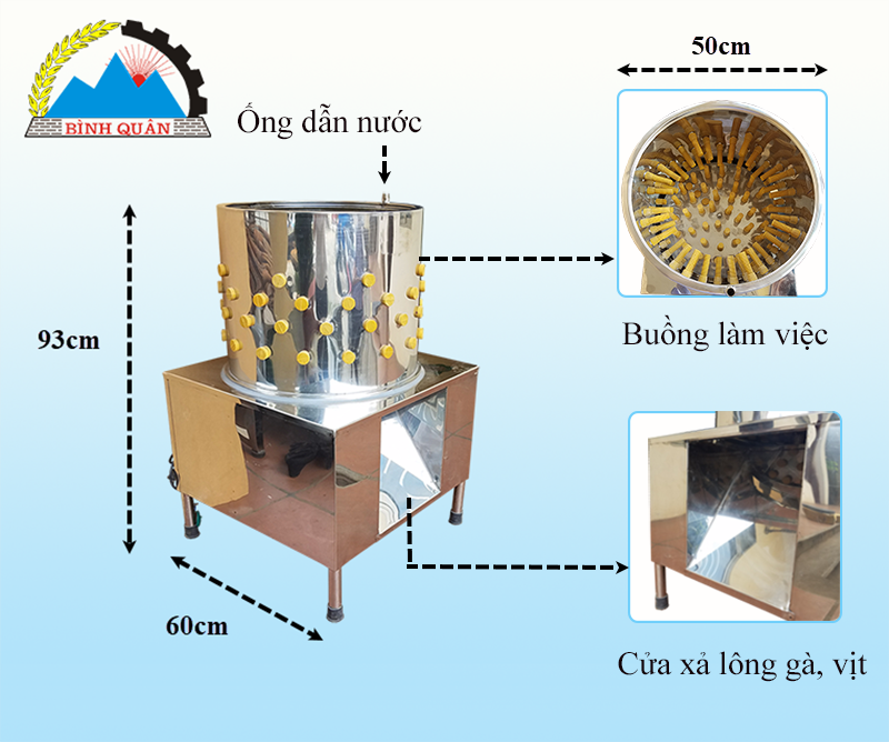 kích thước máy vặt lông gà