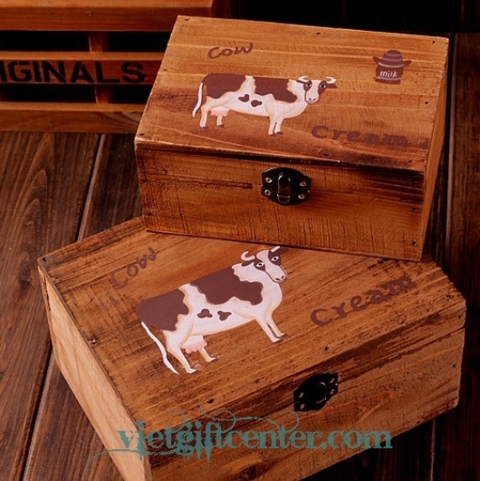 Bộ 2 hộp gỗ Cream Cow