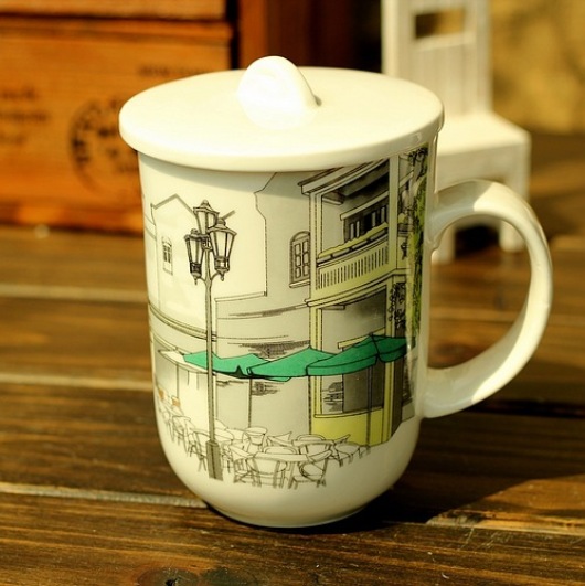 Ly sứ in hình vintage street độc đáo