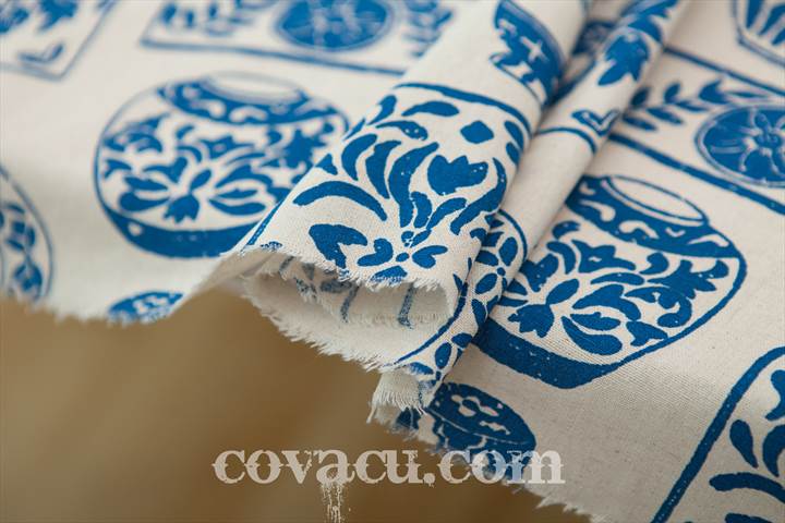 Vải canvas bình hoa xanh