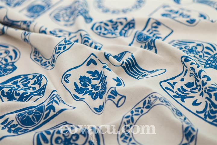 Vải canvas bình hoa xanh