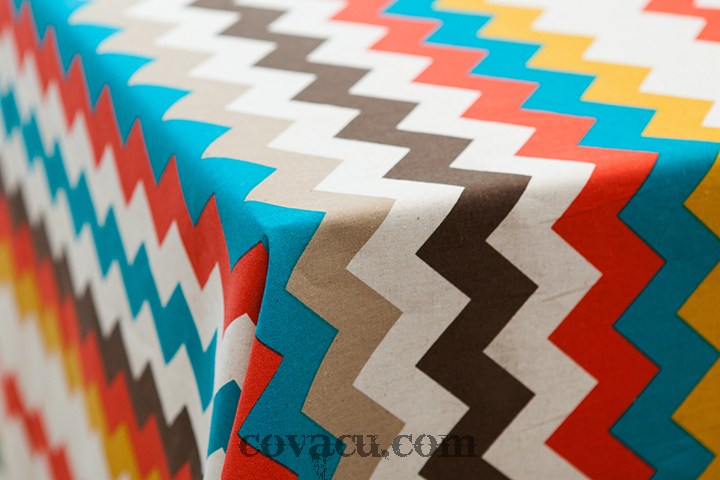 Vải Canvas ziczac Geo retro sặc sỡ với gam màu sống động