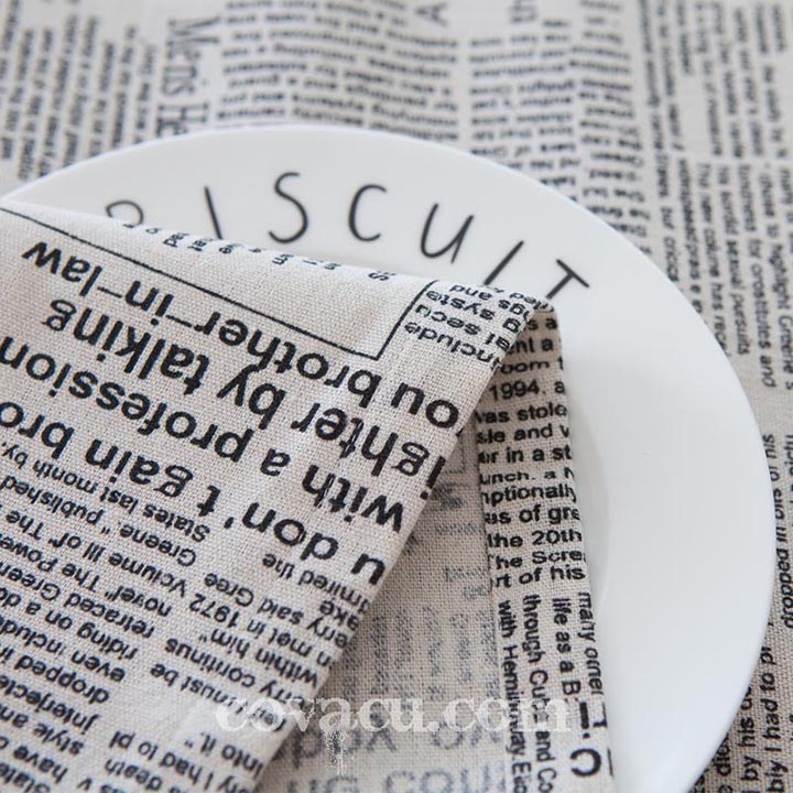 vải vintage canvas họa tiết tờ báo