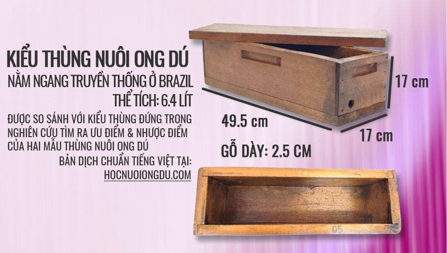 Kích thước thùng nuôi ong dú truyền thống nằm ngang