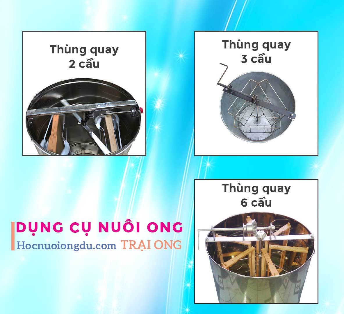 Thùng quay mật ong 4 cầu inox, 6 cầu tôn và 2 cầu