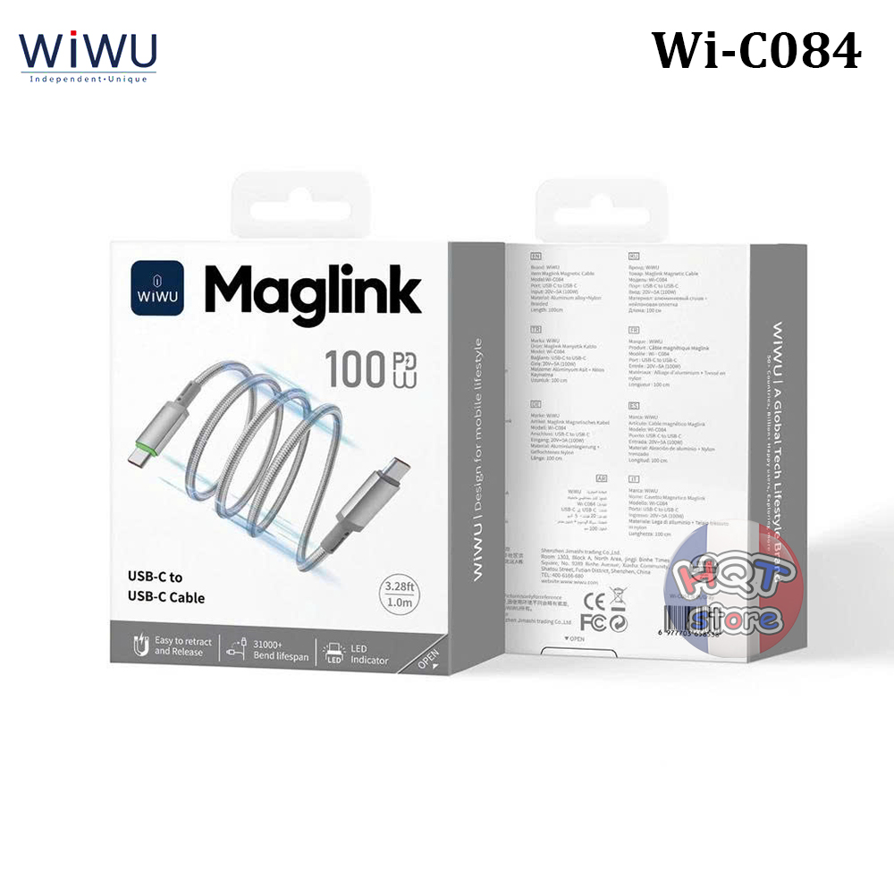 Cáp sạc nhanh 100W C to C WiWU Maglink Wi-C084 dây nam châm tự hít