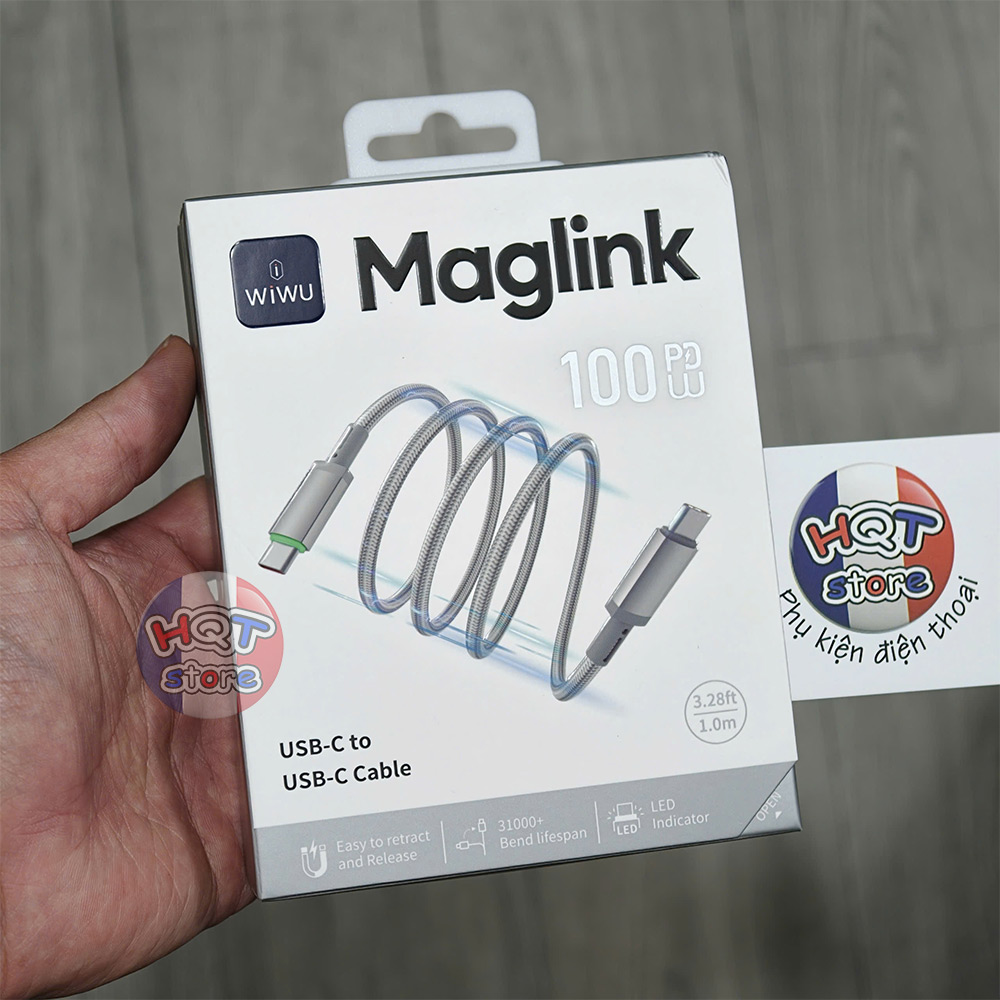 Cáp sạc nhanh 100W C to C WiWU Maglink Wi-C084 dây nam châm tự hít