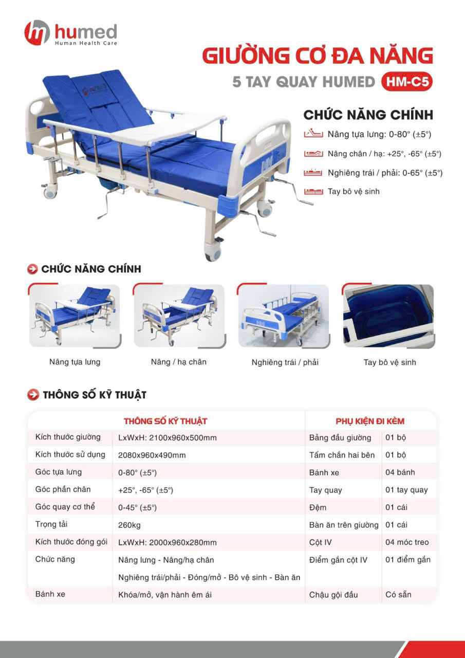 giường đa năng 5 tay quay humed hm-c5
