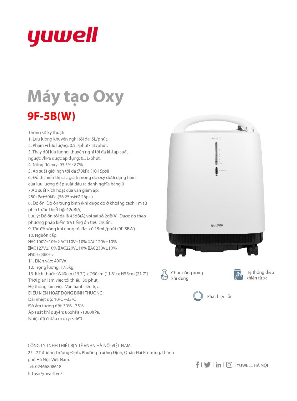 Máy tạo oxy 5 lít yuwell 9f-5bw