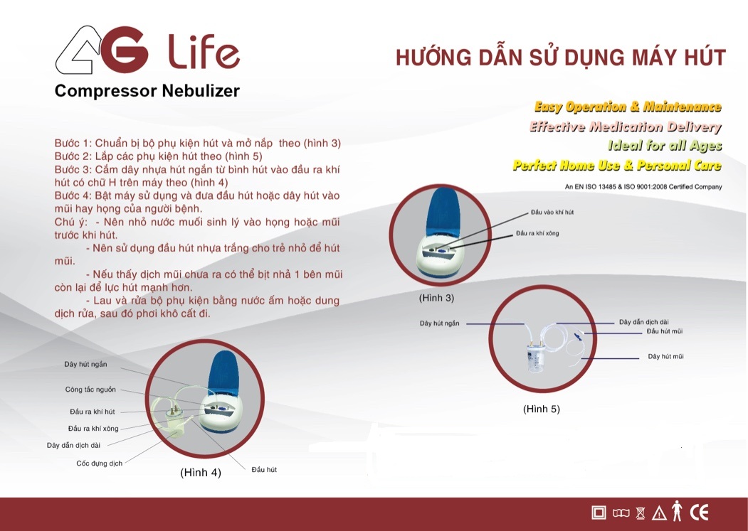 hướng dẫn sử dụng Máy Xông và Hút Mũi Họng 2 trong 1 AG-Life