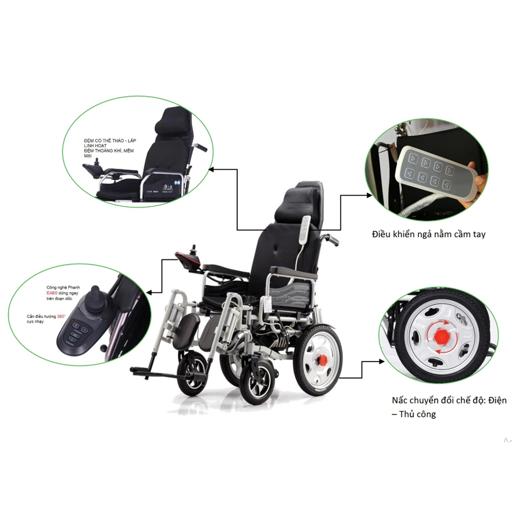 Xe lăn điện Color 180E PLUS khung thép vô cùng chắn chắn với trọng tải lên đến 120kg