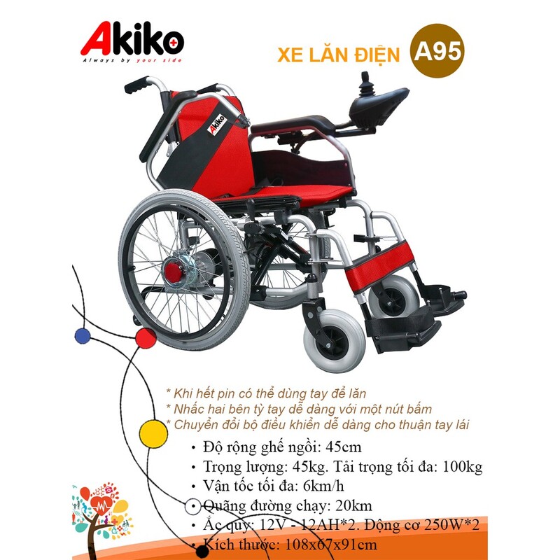 Xe lăn điện Akiko A95 kết cấu chắc chắn mang lại độ bền lâu năm