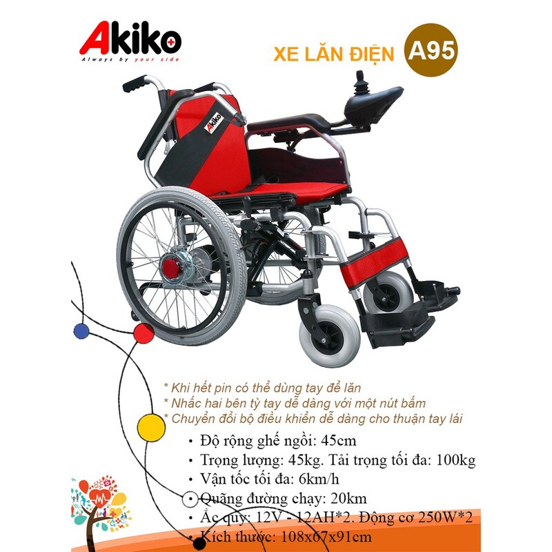 Xe lăn điện Akiko A95 kết cấu chắc chắn mang lại độ bền lâu năm