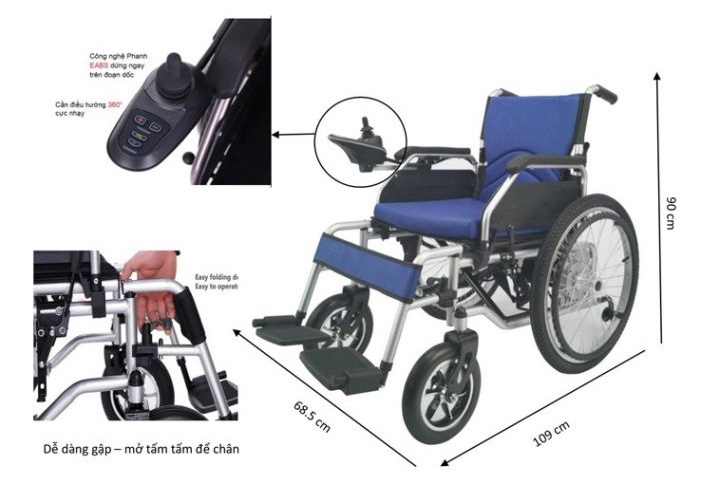 Xe lăn điện Color 180C Plus có hệ thống điều khiển tự động bằng tay 360 độ