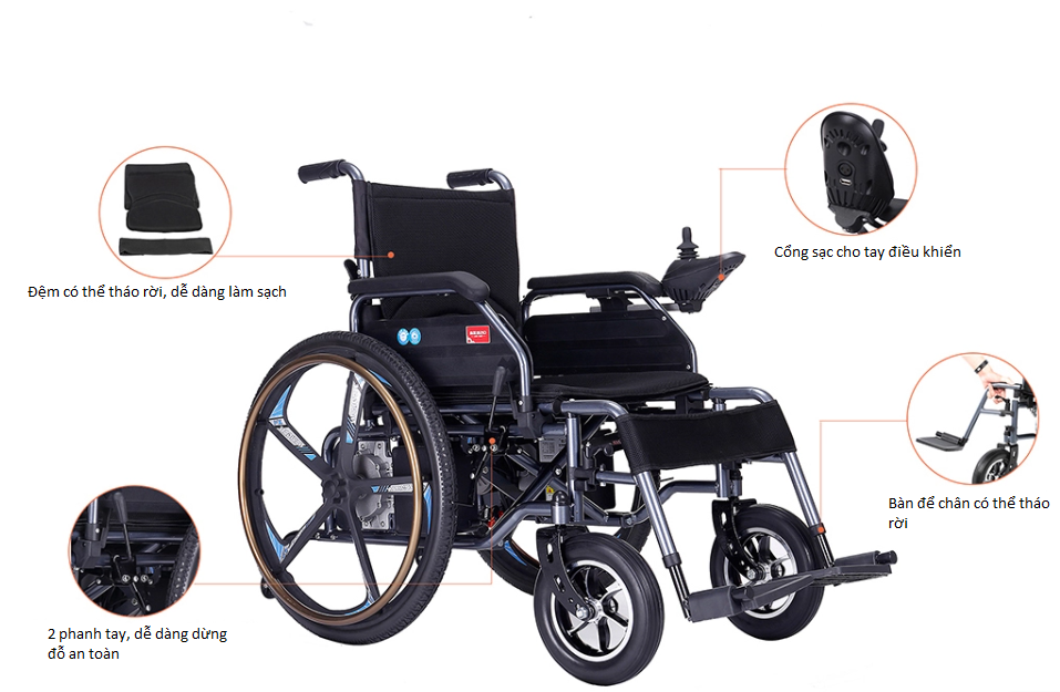 Xe lăn điện COLOR 180K có thể gấp gọn tiện lợi cho quá trình sử dụng.