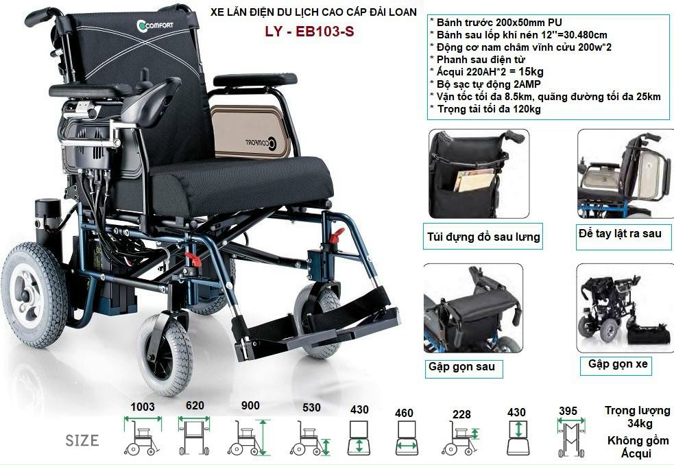Xe lăn điện cao cấp Comfort LY-EB103-S chịu được tải trọng lên tới 120kg