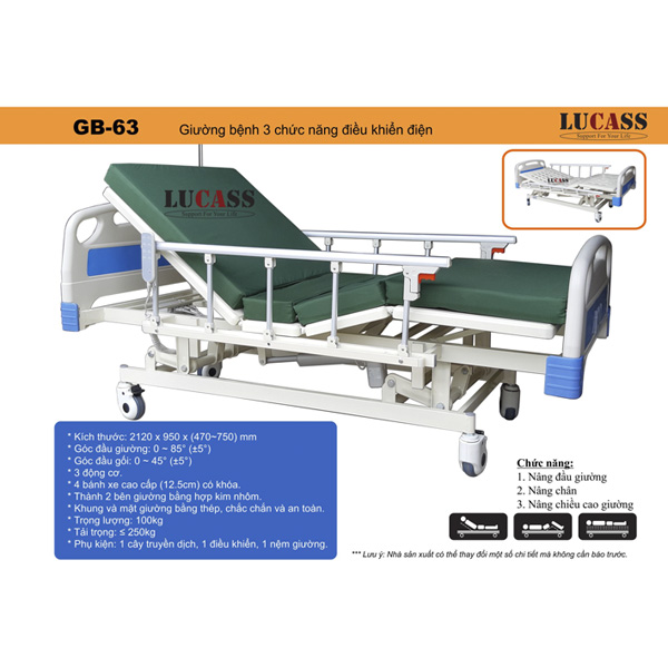 Giường điện Lucass GB-63 có đến 3 chức năng nâng hạ