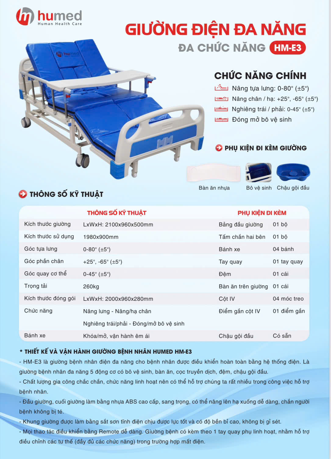 giường bệnh nhân điện humed hm-e3