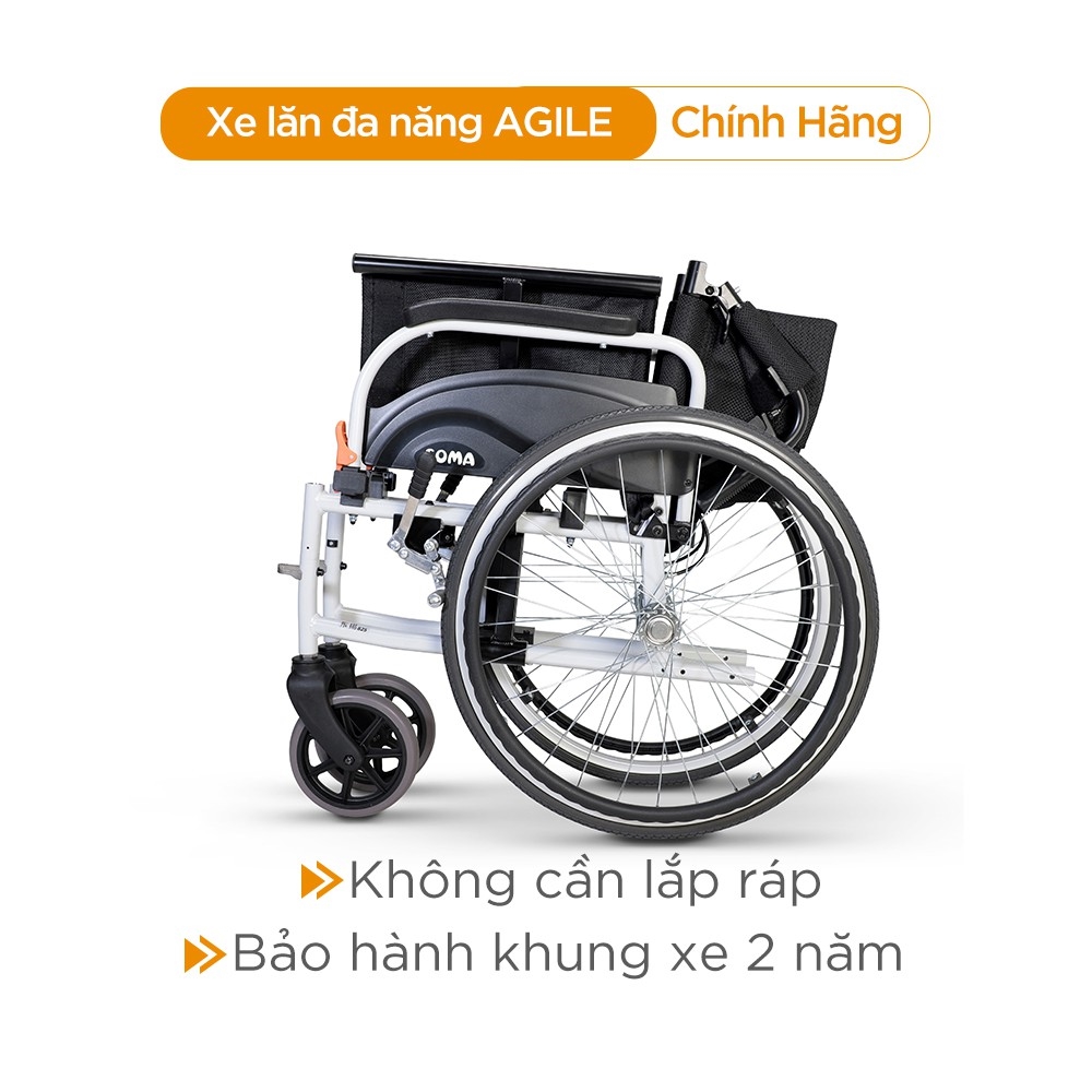 Sản phẩm xe lăn Karma Soma Agile Pro thiết kế tựa tay, tựa chân linh hoạt, có thể gập về phía sau