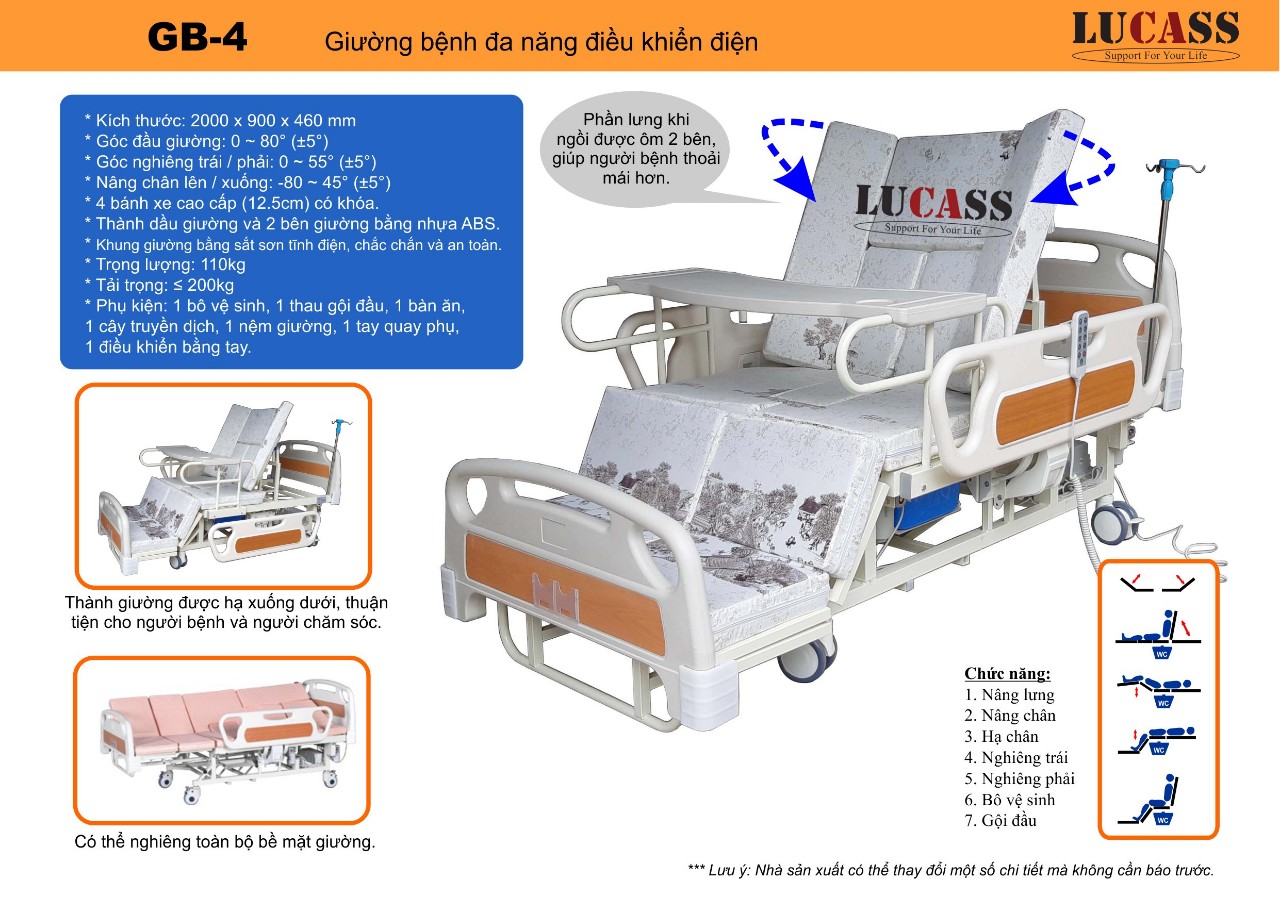 Giường bệnh nhân đa năng Lucass GB 4 - giường bệnh đa năng điều khiển