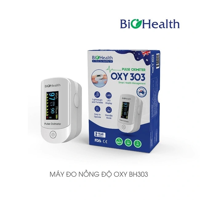 Máy đo nồng độ oxy trong máu SPO2 Biohealth OXY 303 đạt tiêu chuẩn ISO 13485:2016 CE