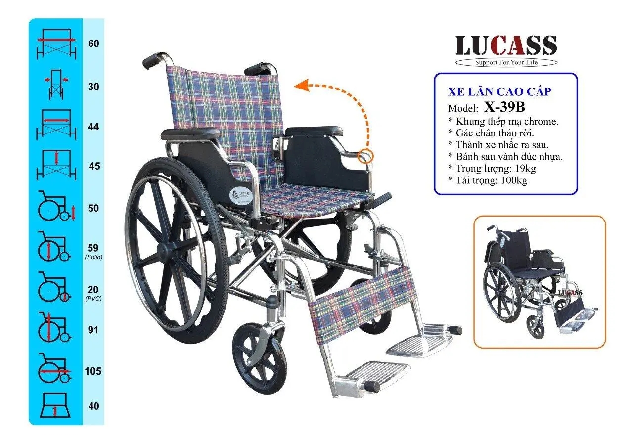 Xe lăn cao cấp Lucass X-39B đơn giản dễ sử dụng và di chuyển không gặp phải khó khăn nào