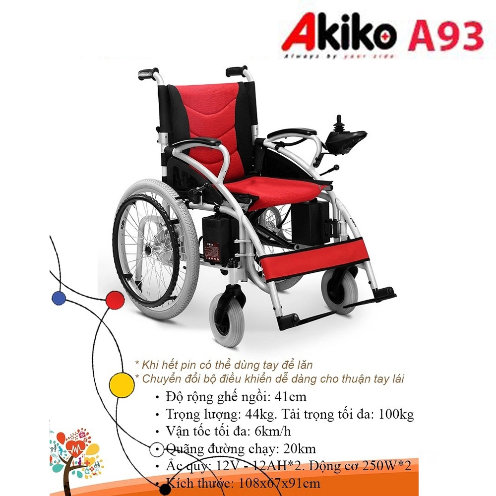 Xe lăn điện Akiko A93 có bộ cần gạt điều khiển công nghệ tiên tiến nhất.
