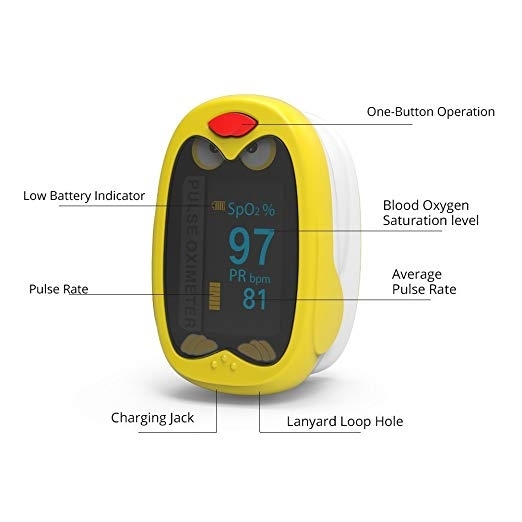 Máy đo oxy LED trẻ em cầm tay SPO2 YONKER K1 có cảnh báo âm thanh thông minh