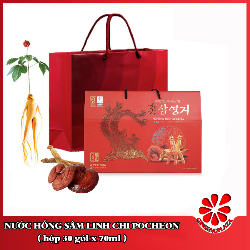Nước hồng sâm linh chi Pocheon Hộp 30 gói x 70ml