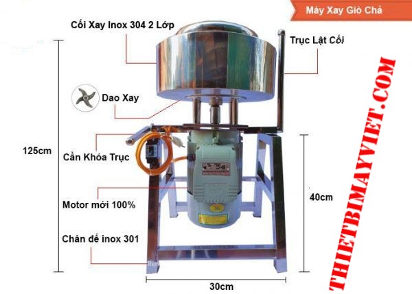 Máy Xay Giò Chả 3KG Có Bao Đá Nồi 28cm Khung Inox