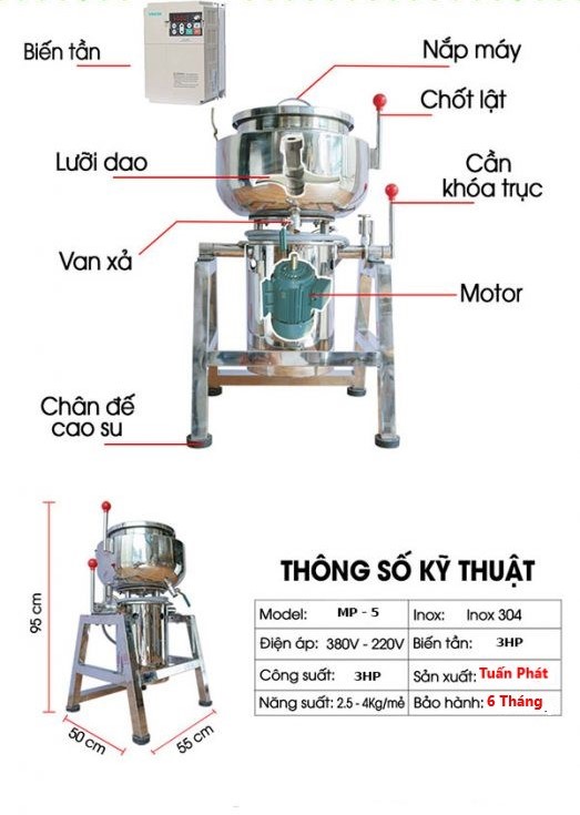 Máy Xay Giò Chả Công Nghiệp 35KG Điện Áp 360V Công Xuất 30Hp