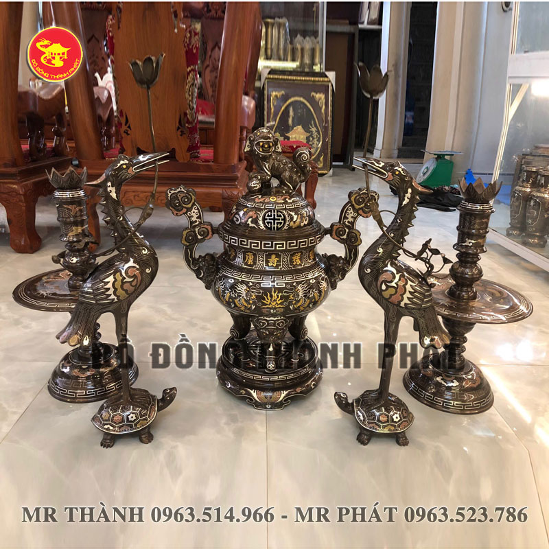 Bộ ngũ sự bằng đồng ngũ sắc cao 70 cm